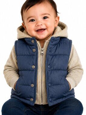 Old Navy Jacket, 6-12 Mo - Hooded Puffer Vest Style - Blue Gray Baby Unisex